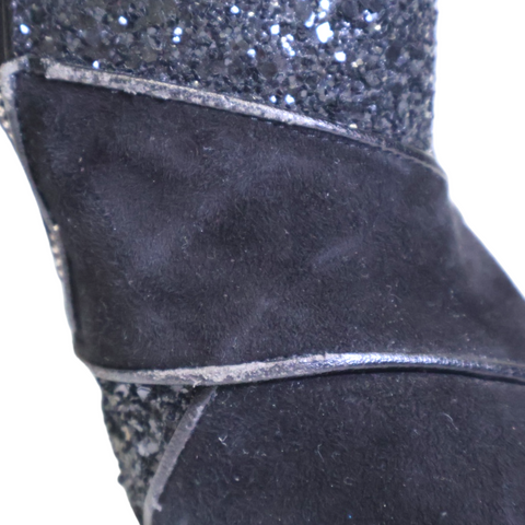 Miu Miu Black Suede and Glitter Peep Toe Booties Size 38 EUR