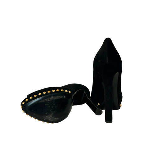 Alexander McQueen Alexander McQueen Black Suede Crystal Embellished Skull Peep Toe Platform Pumps Size 38