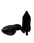 Black Suede Crystal Embellished Skull Peep Toe Heels