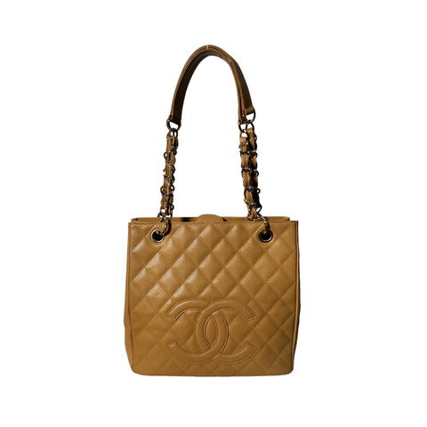 CHANEL Petite Shopping Tote Beige Caviar Leather