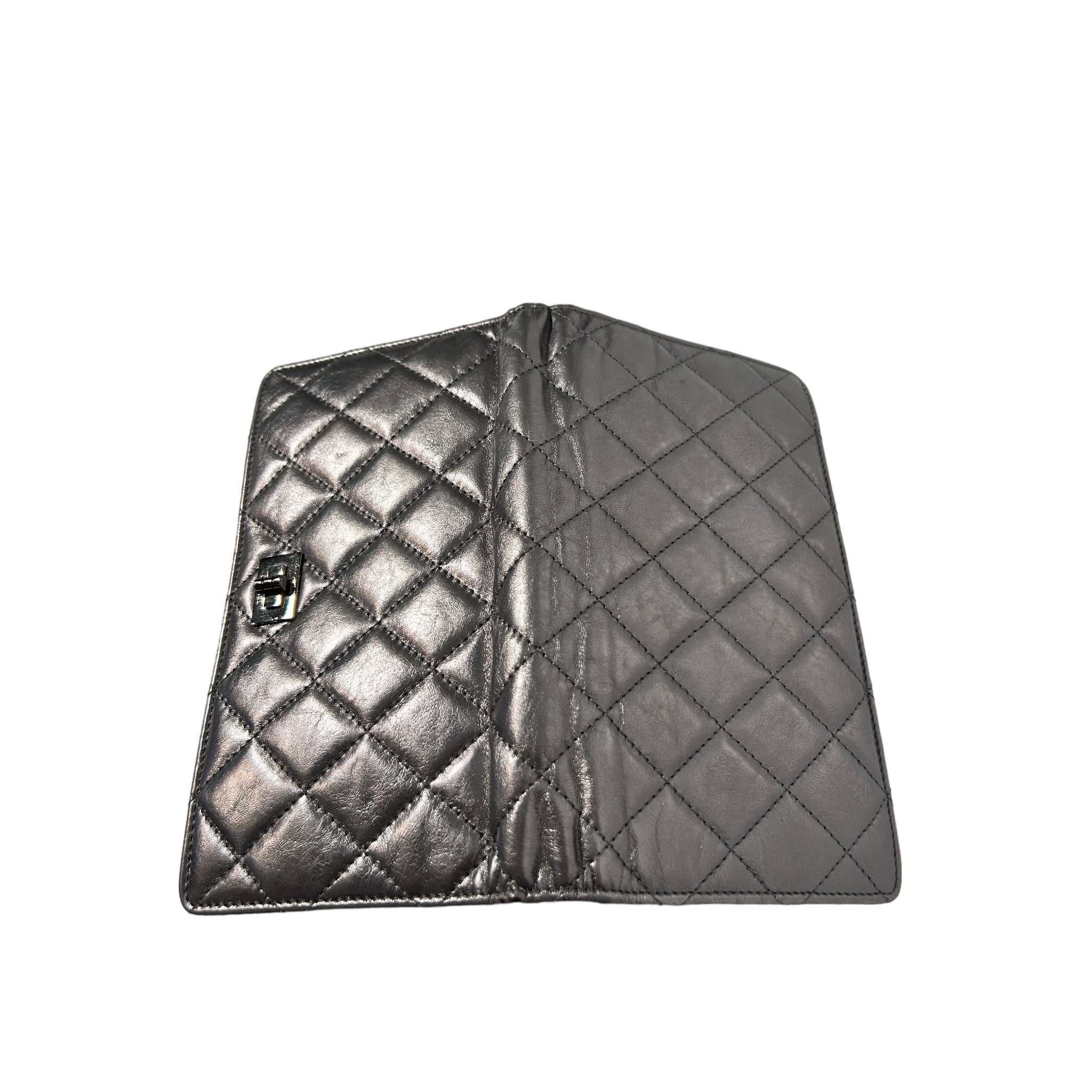Chanel 2.55 Quilted Dark Silver Wallet