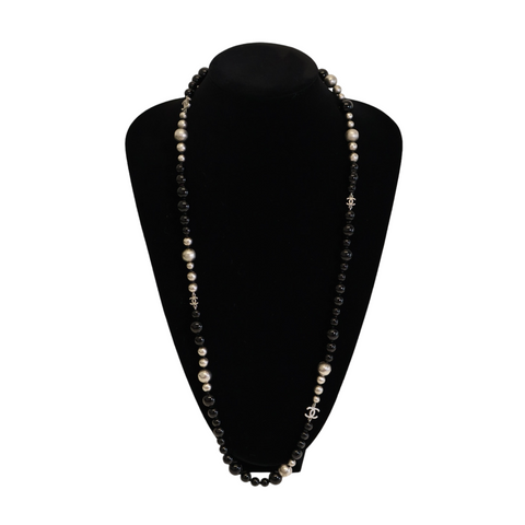 Chanel Faux Pearl & Resin Bead CC Station Necklace