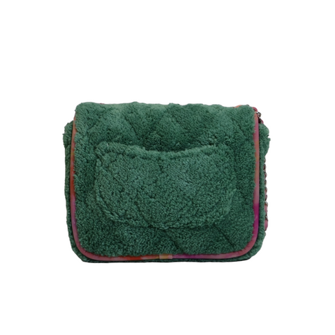 CHANEL Terry Cloth Quilted Small Flap Bag Green Pink