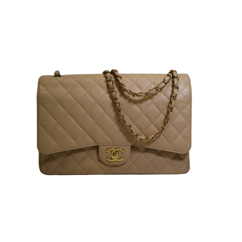 CHANEL Timeless Classic Jumbo Double Flap Beige Caviar Leather