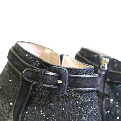 Miu Miu Black Suede and Glitter Peep Toe Booties Size 38 EUR