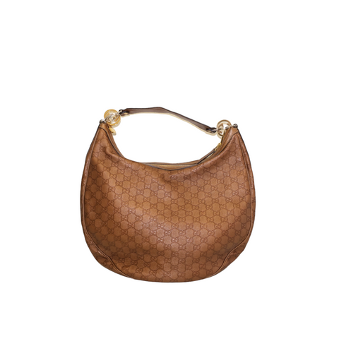 GUCCI Metallic Brown Guccissima Canvas and Leather GG Twins Medium Hobo