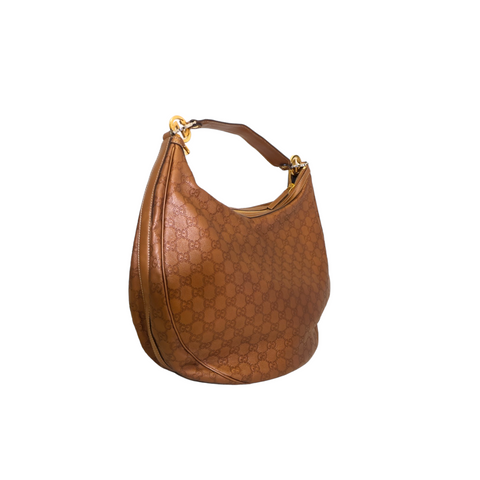 GUCCI Metallic Brown Guccissima Canvas and Leather GG Twins Medium Hobo