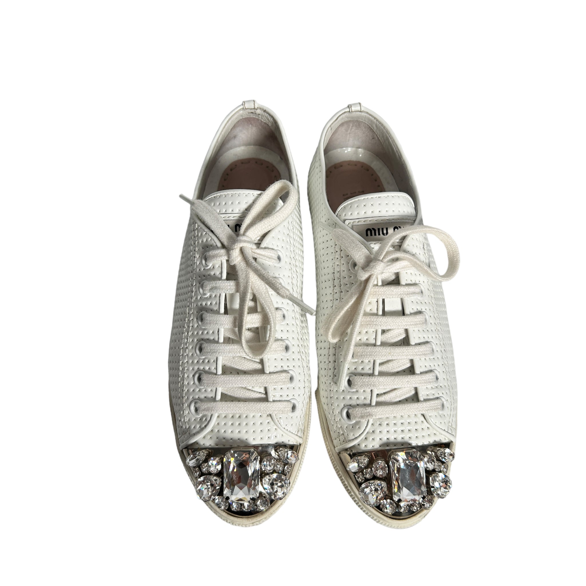 MIU MIU | Leather Crystal Embellishments Sneaker