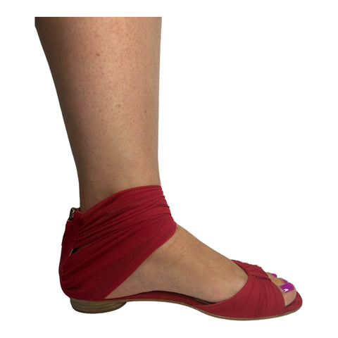 FENDI  Red Chiffon Wrap Flat Sandals